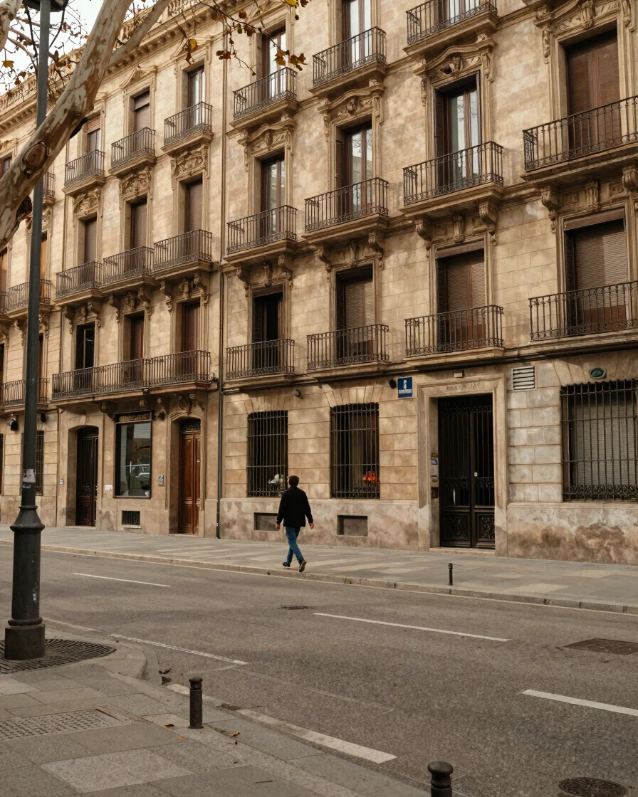 Calle arbolada de Barcelona en una mañana de luz mediterránea sua